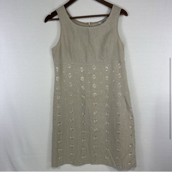 Dalia Cream/Tan linen Sheath Midi Dress - Picture 1 of 7